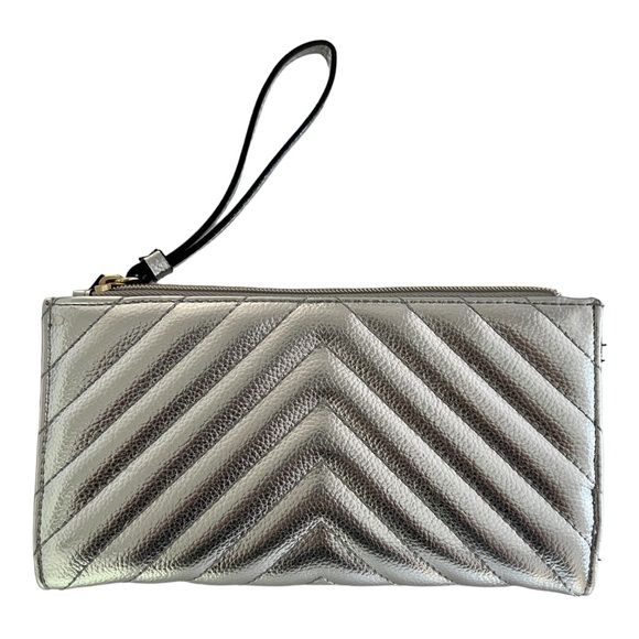 Victoria's Secret quilted metallic silver, studded wristlet wallet … - Picture 7 of 15